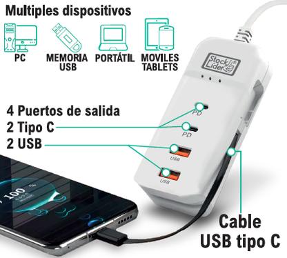 Regleta de Carga Usb 4+1
